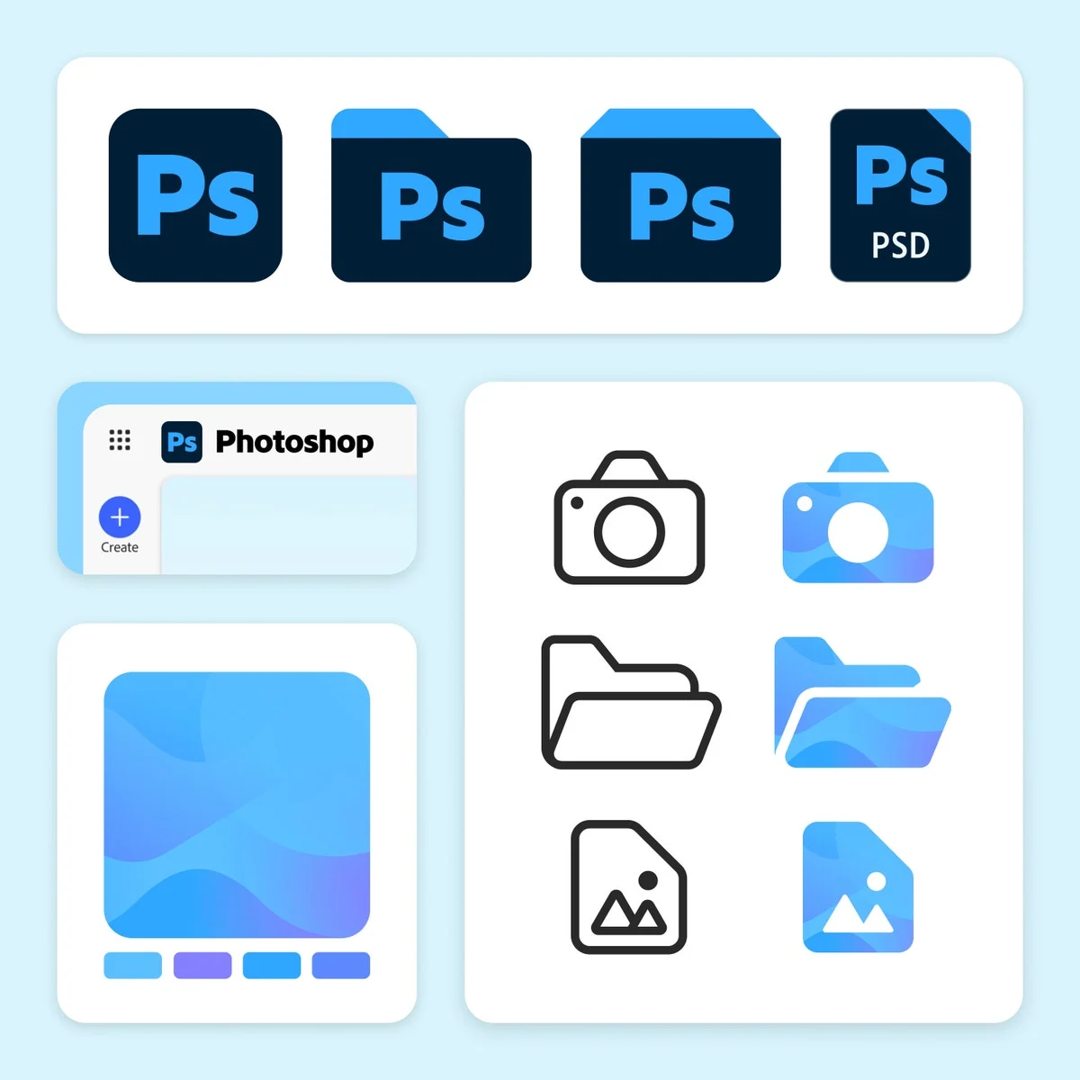 Adobe app icons with file and folder icons