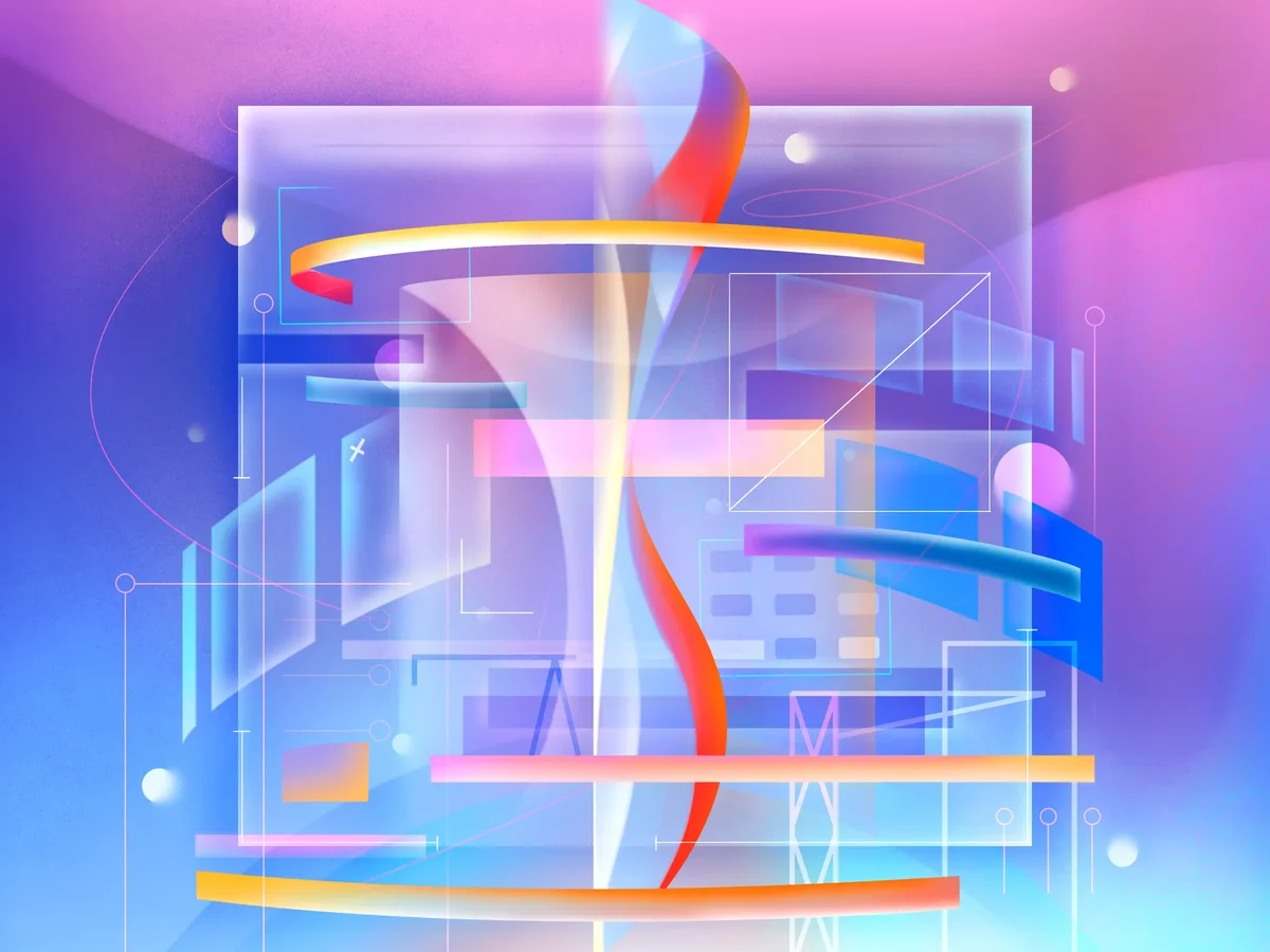 Adobe abstract 3D render in pink and blue