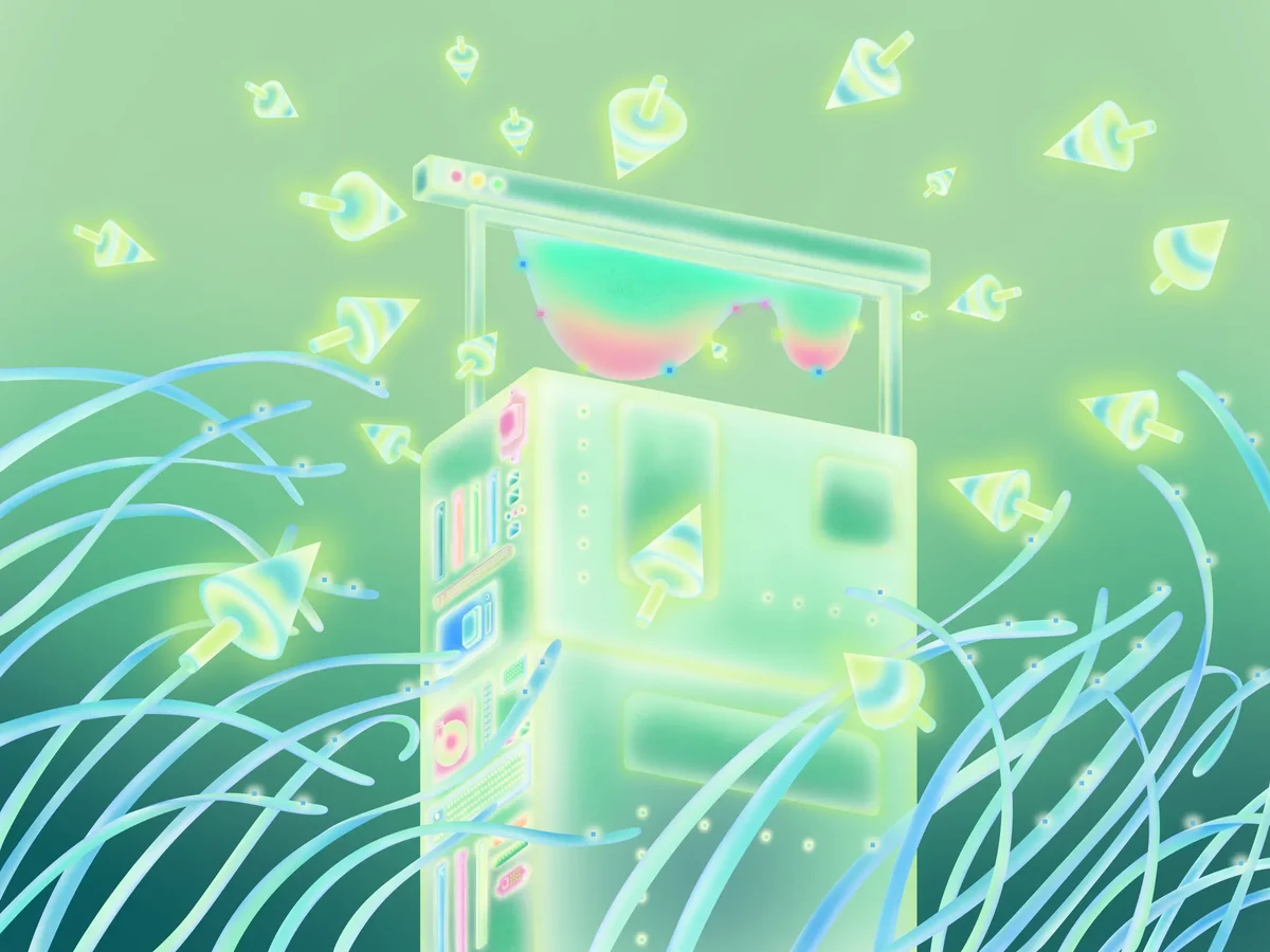 Green 3D cube artwork in Adobe's illustration style