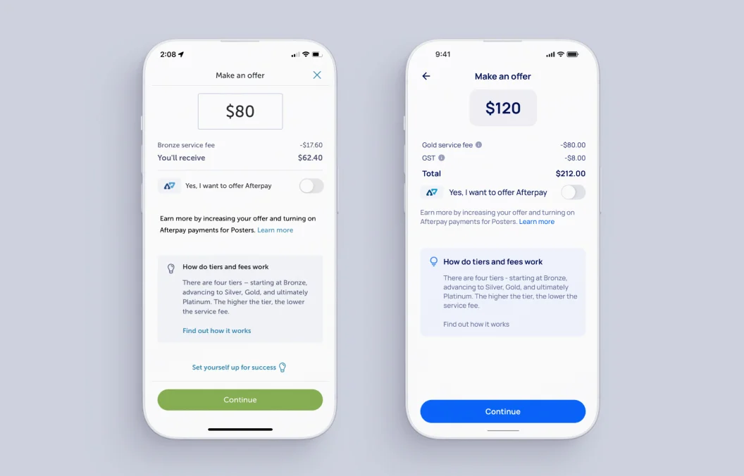 Airtasker payment screens on two phones