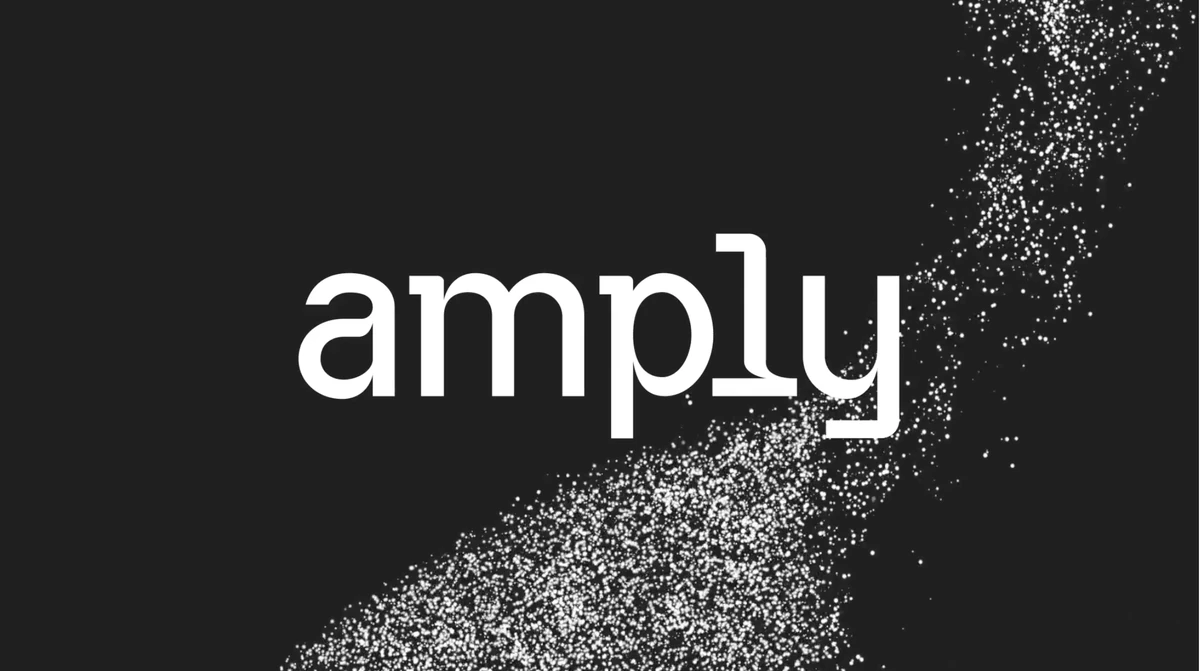 Amply-woordmerk met een deeltjeswolk op zwart