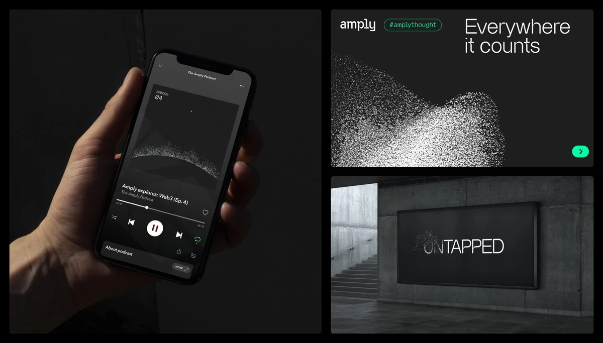 Amply-toepassingen voor telefoon, web en print op zwart