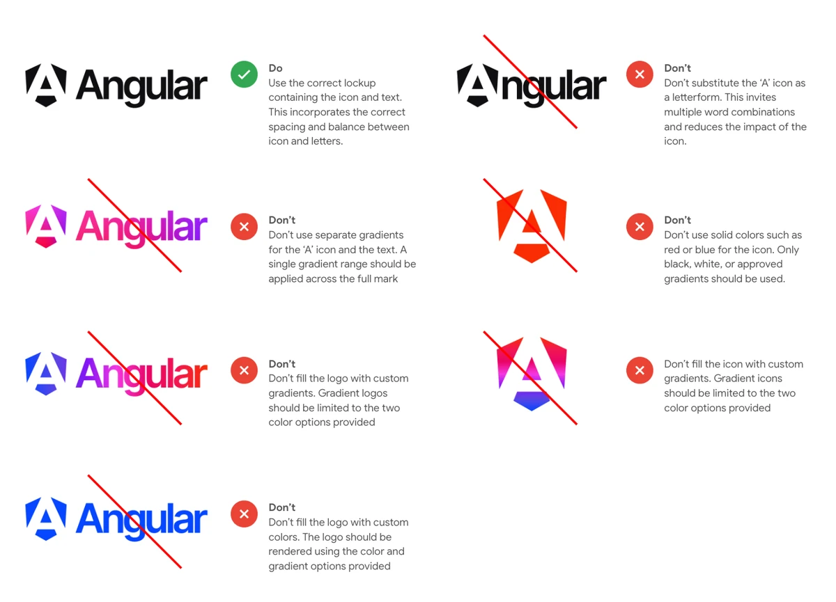 Do's en don'ts voor het Angular-logo