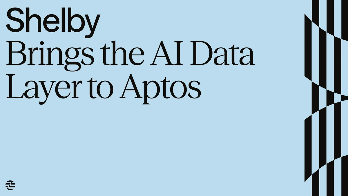 Aptos news card on pale blue: "Shelby Brings the AI Data Layer to Aptos"