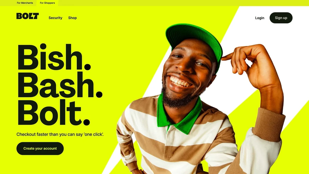 Bolt website: 'Bish. Bash. Bolt.'
