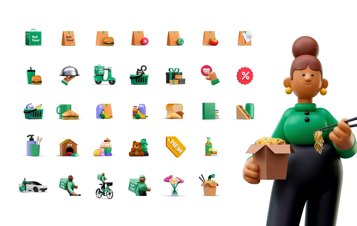 Bolt-icoon en set 3D-personages