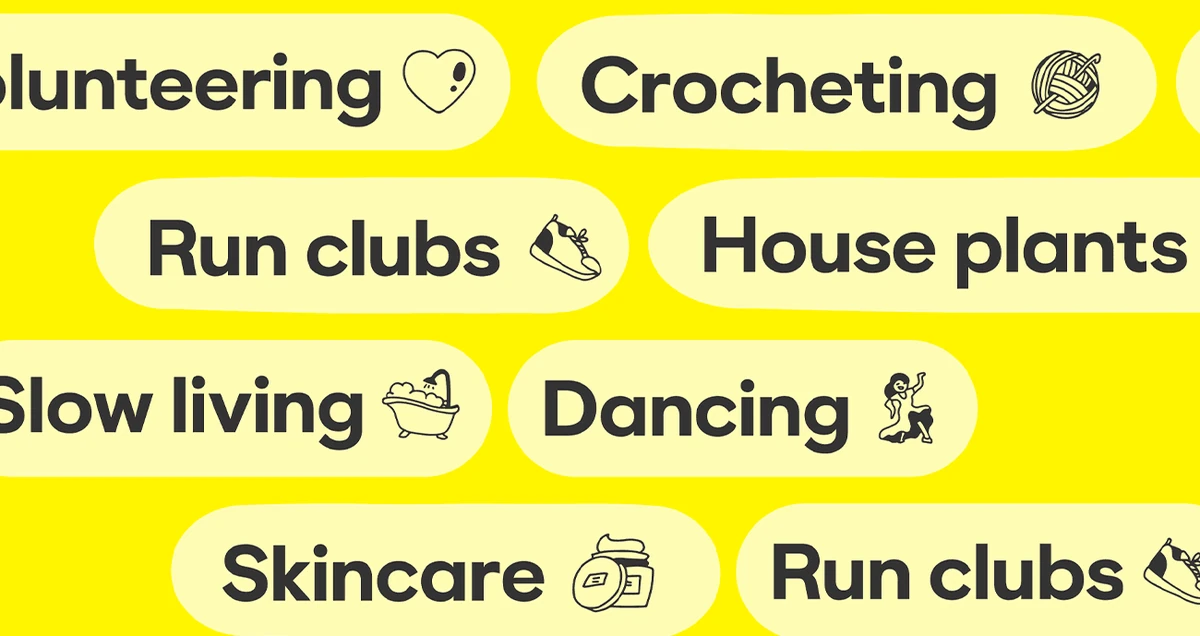 Bumble interest chips: Volunteering, Crocheting, Run clubs
