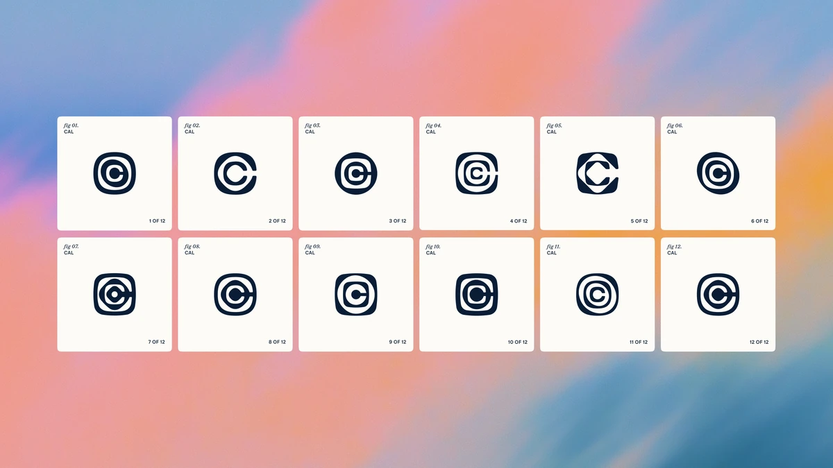 Grid of Calendly icon variations on a pastel gradient