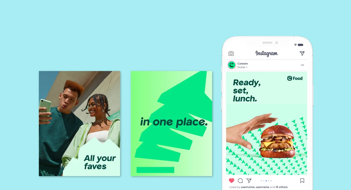 Careem app screens on light blue