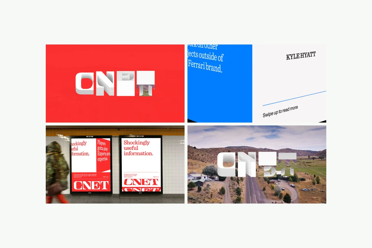 CNET brand applications: billboards and layouts