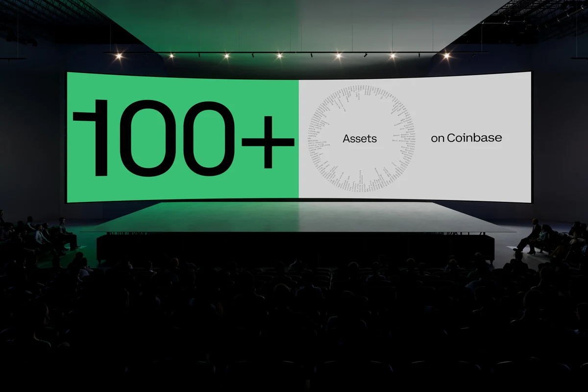 Coinbase stage screen: '100+'