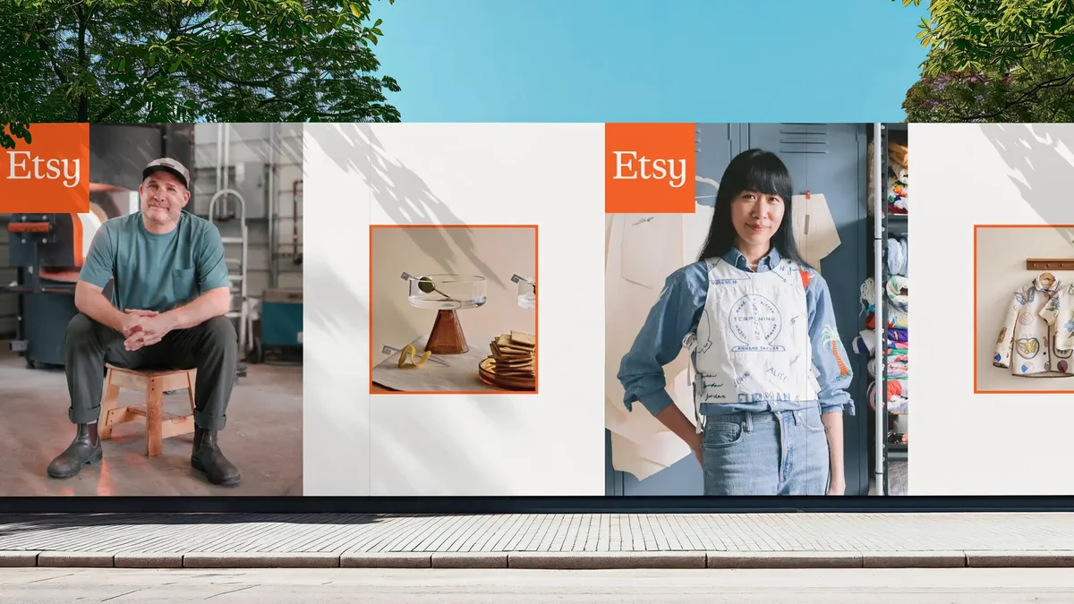 Etsy outdoor posters of sellers in a city setting