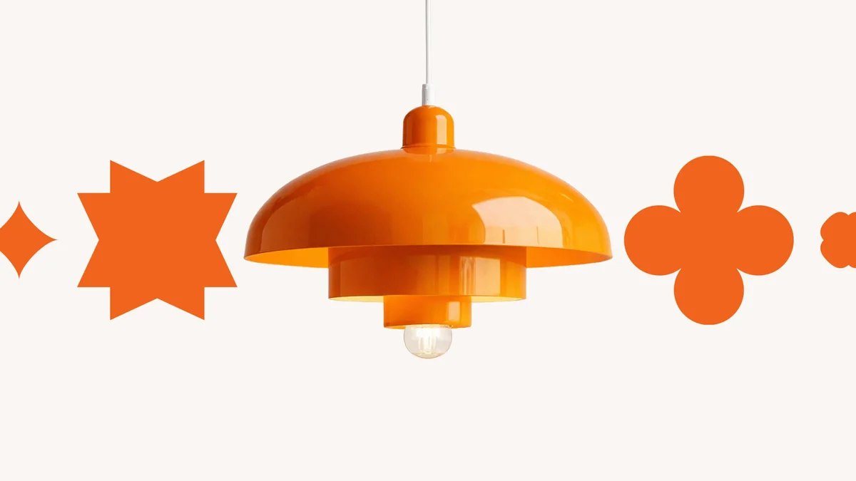 Orange Etsy shapes and a pendant lamp illustration