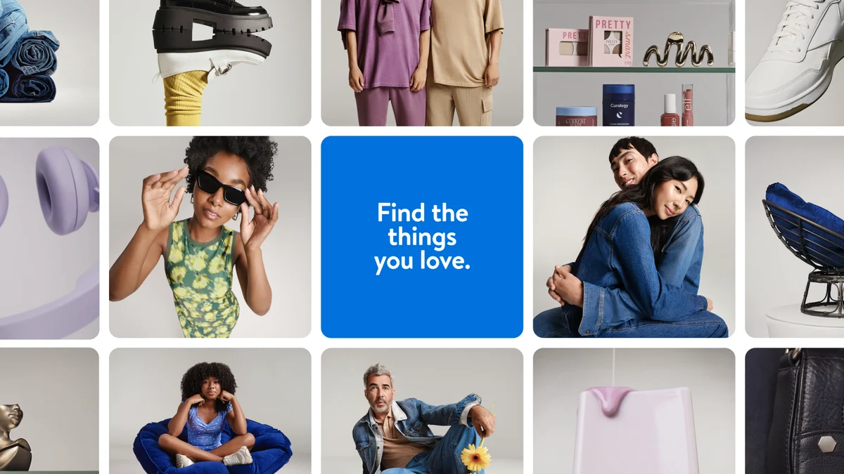 Grid of Etsy product photos with a blue 'Find the things you love.' tile