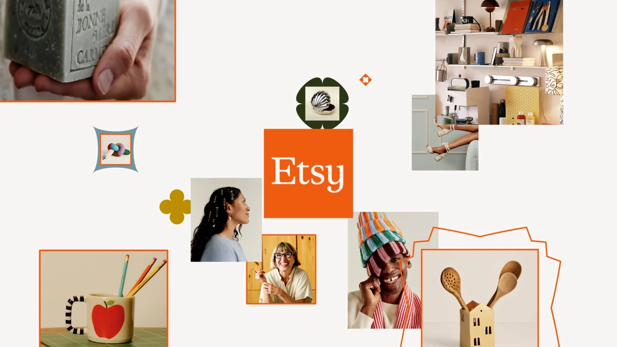 Etsy brand collage with seller photos and products