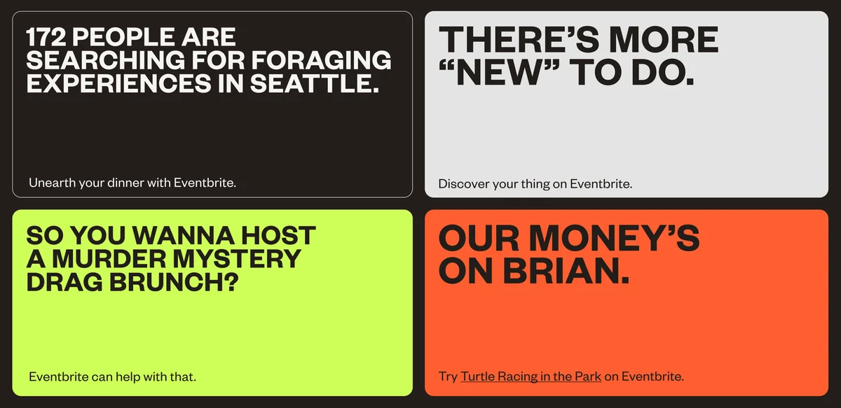 Eventbrite ads in orange and black