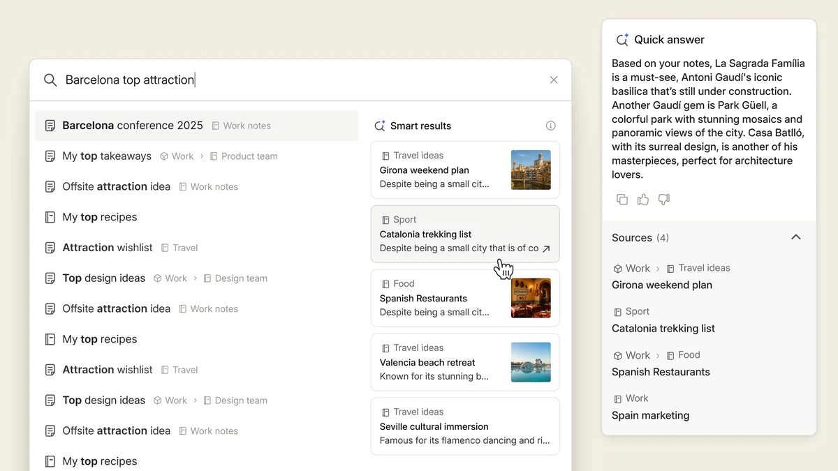 Notitielijst en editor van Evernote v11 in lichte modus