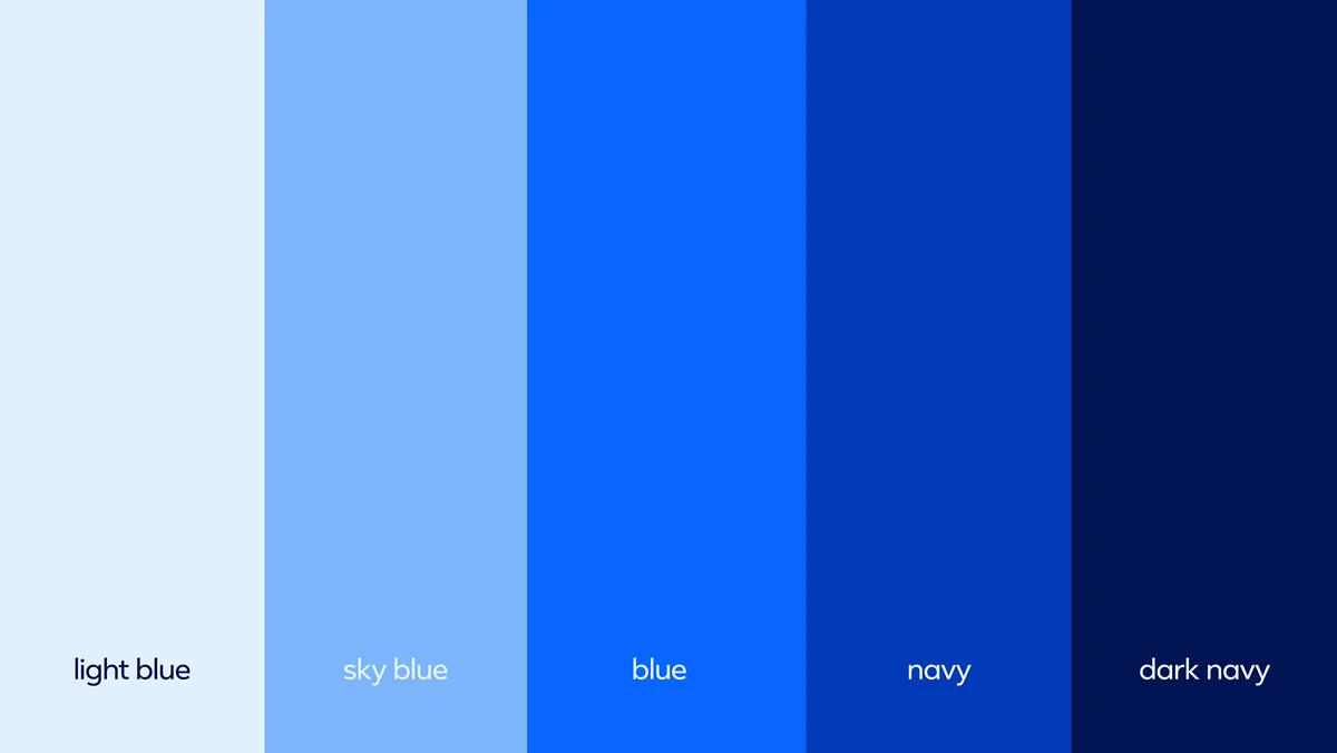 Facebook blue palette swatches, light to dark navy