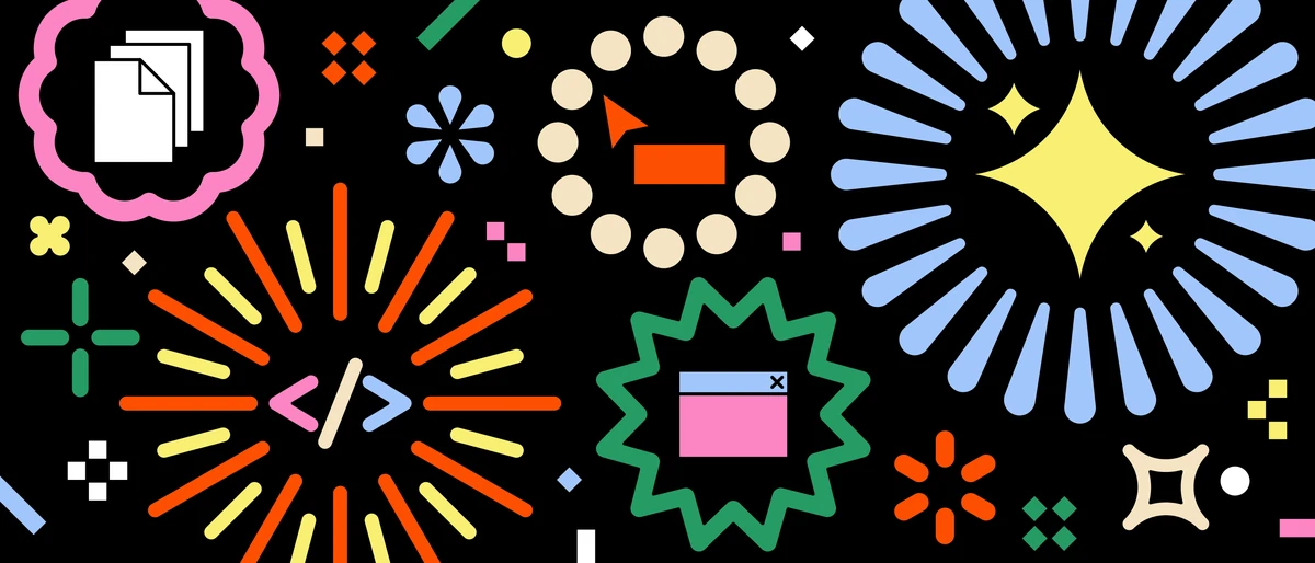 Figma pattern of starbursts and symbols on black