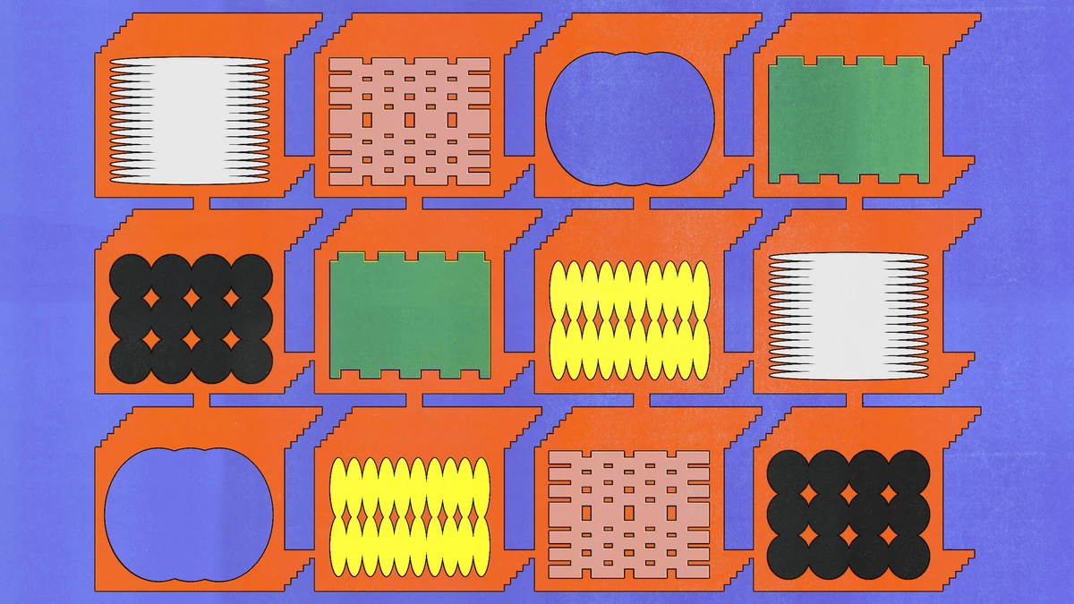 Figma pattern of rounded tiles in orange and purple