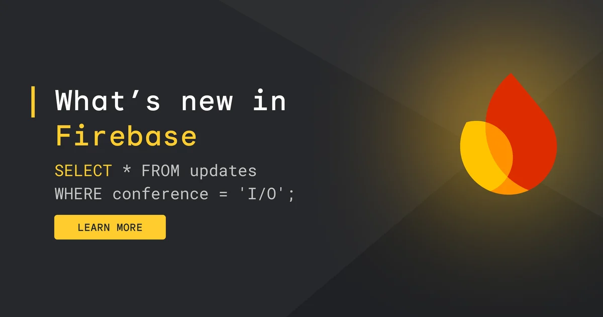 Firebase-kaart: 'What's new in Firebase' met het vlammerk