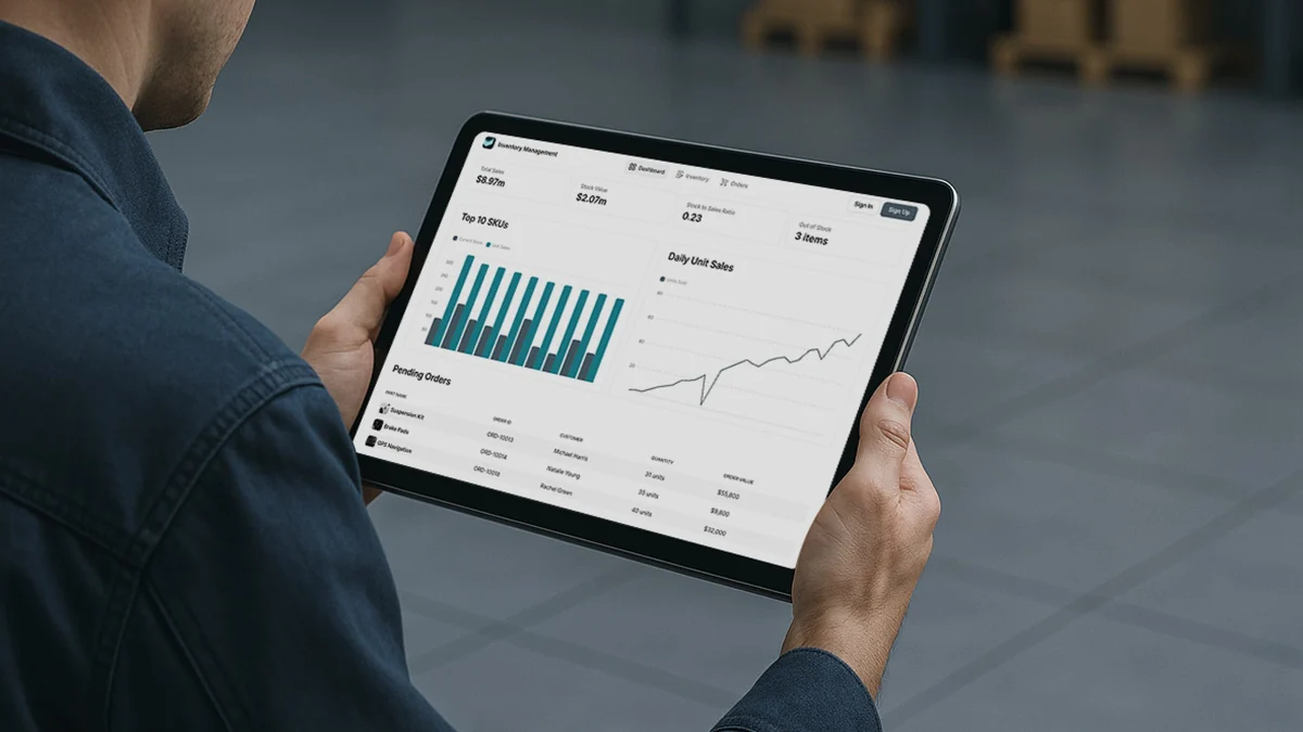 Glide-app op een tablet in de hand