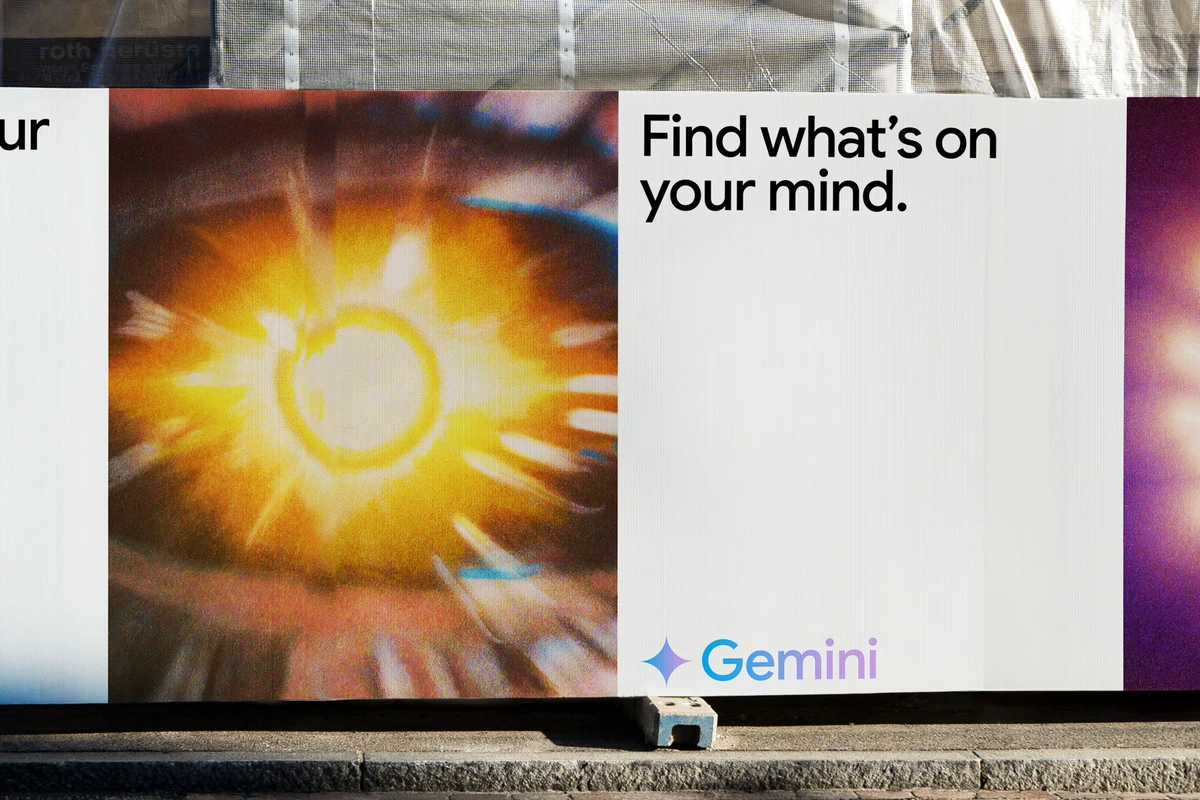 Gemini ad: 'Find what's on your mind.' with a sunburst photo
