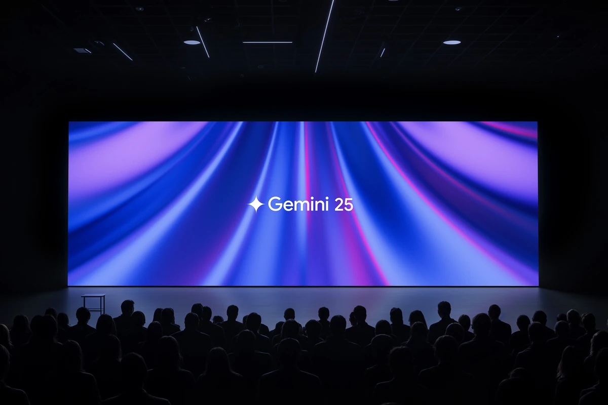 Gemini keynote stage with blue light rays