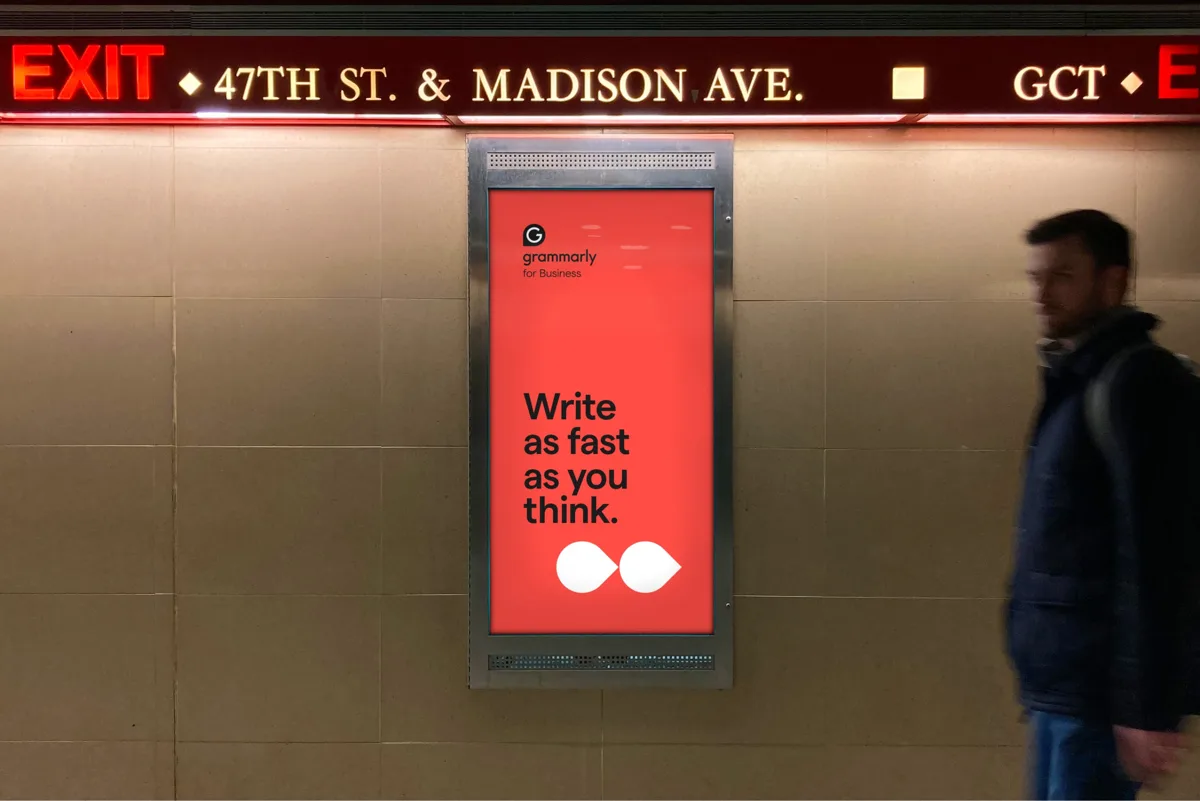 Metroposter in Rubrico-rood: "Write as fast as you think."