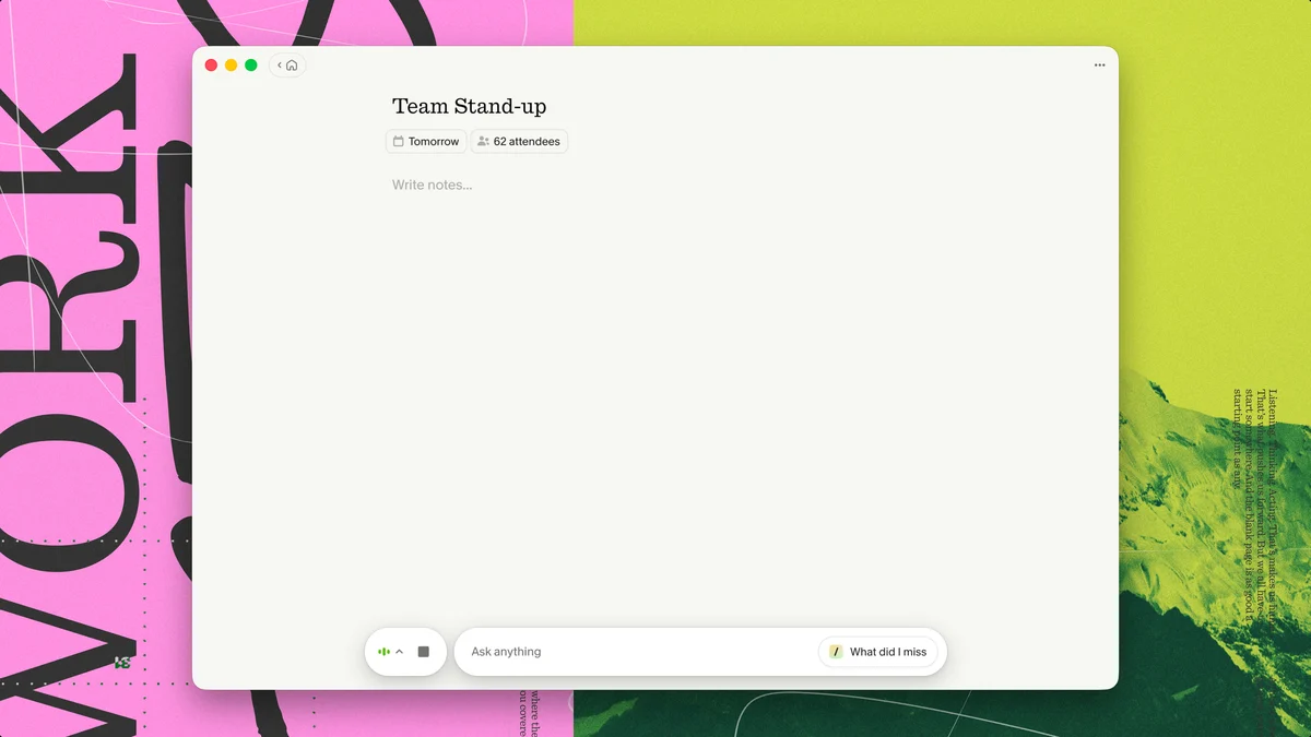 Granola meeting notes product UI on a lime background