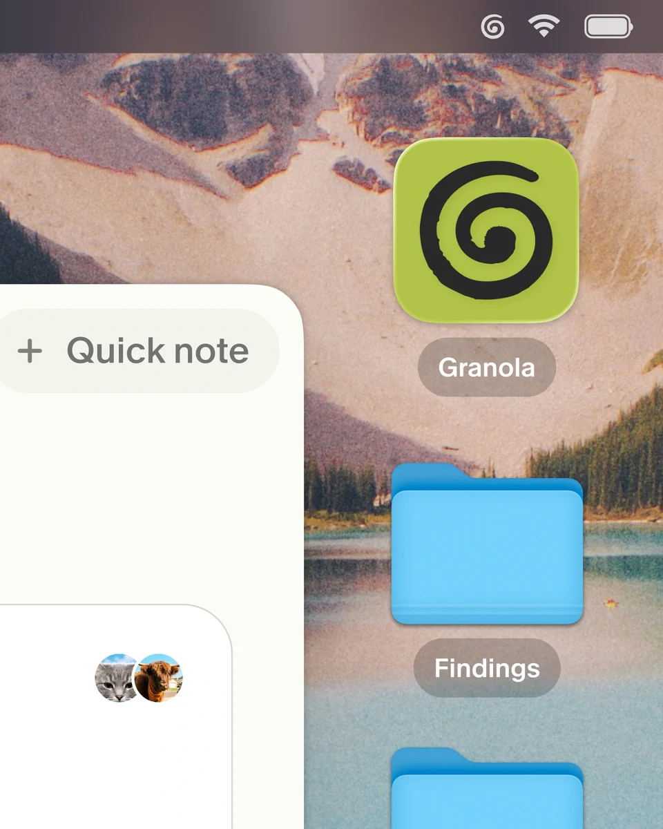 Granola app quick-note interface with the spiral icon