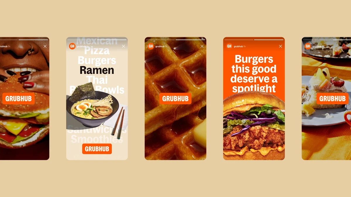 Grubhub menu cards for ramen and burgers