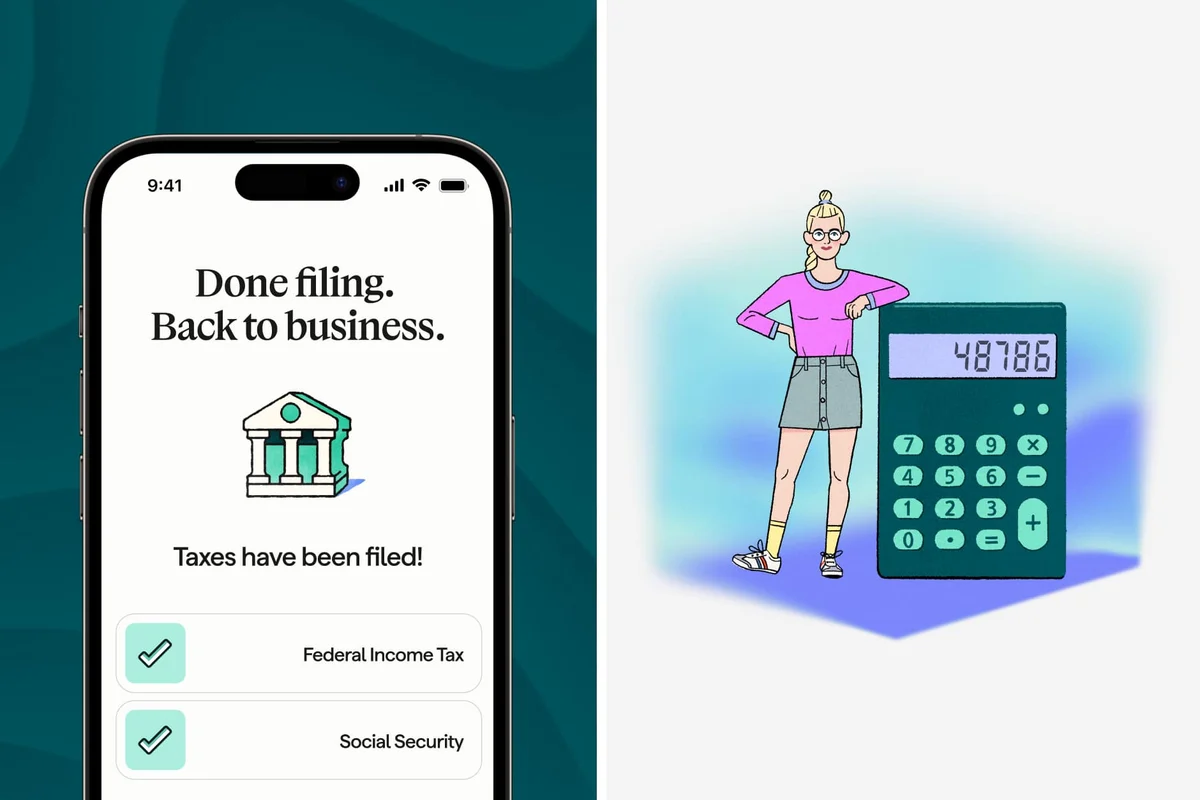 Gusto app screen 'Done filing. Back to business.' beside an illustration