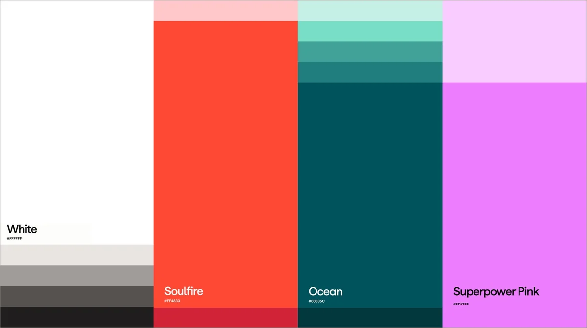 Gusto color palette swatches including Superpower Pink