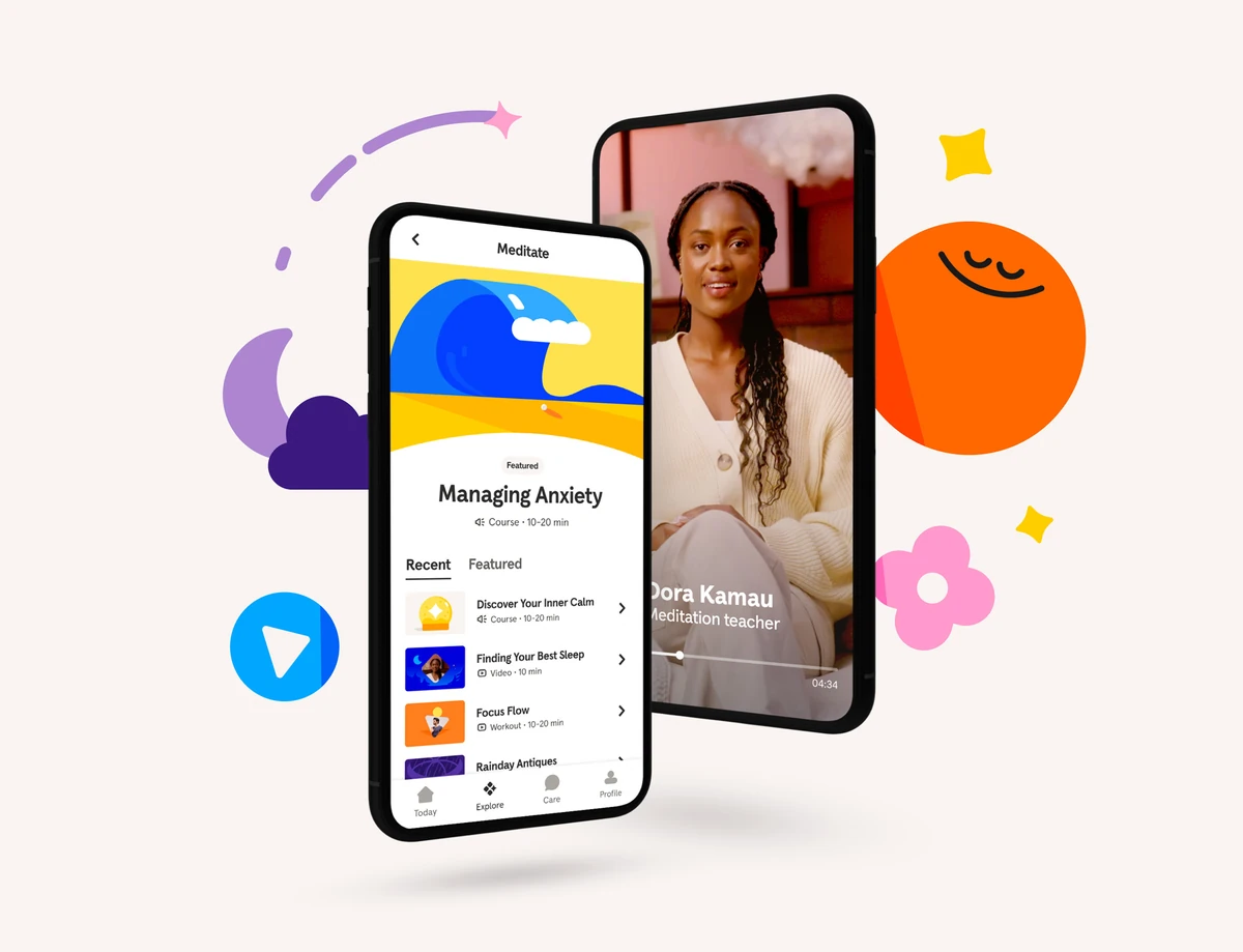 Headspace app screens with illustrations