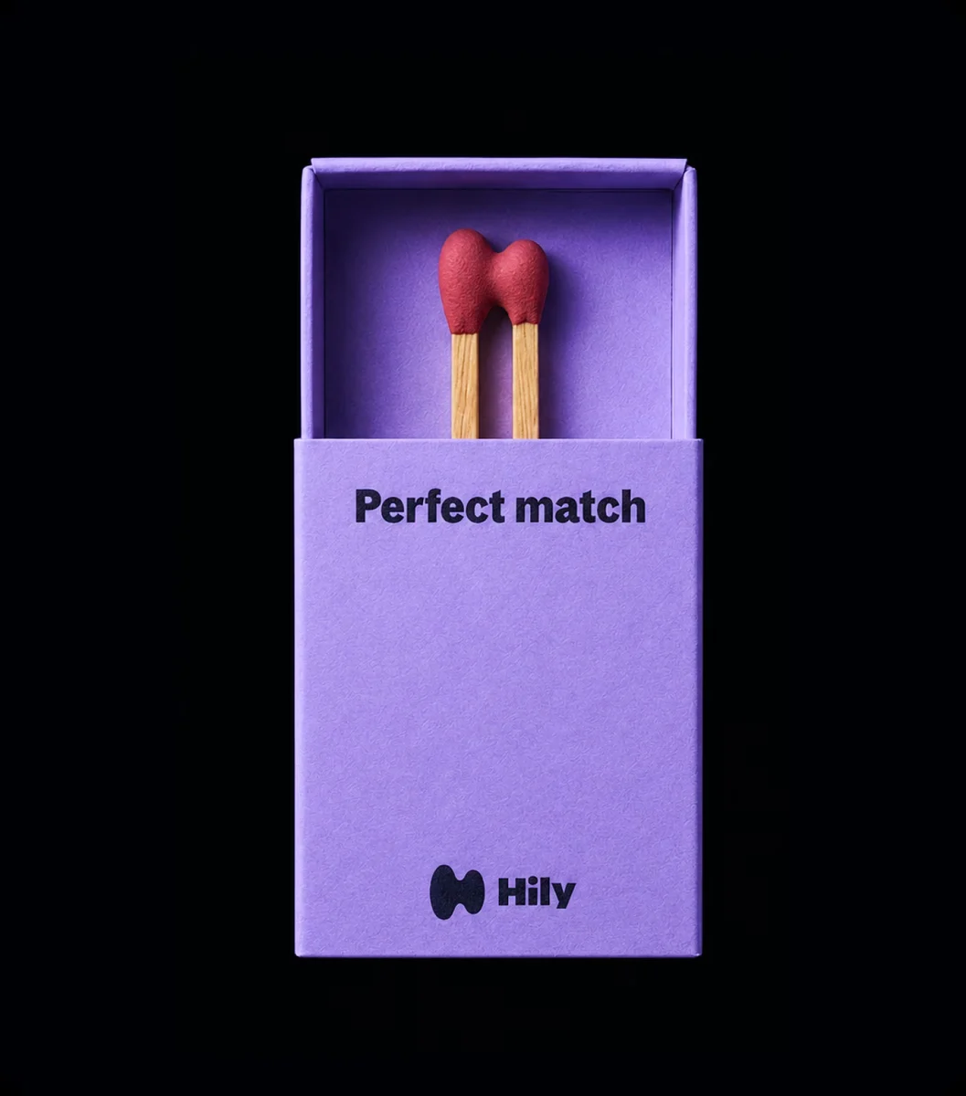 Hily matchbox packaging: 'Perfect match'
