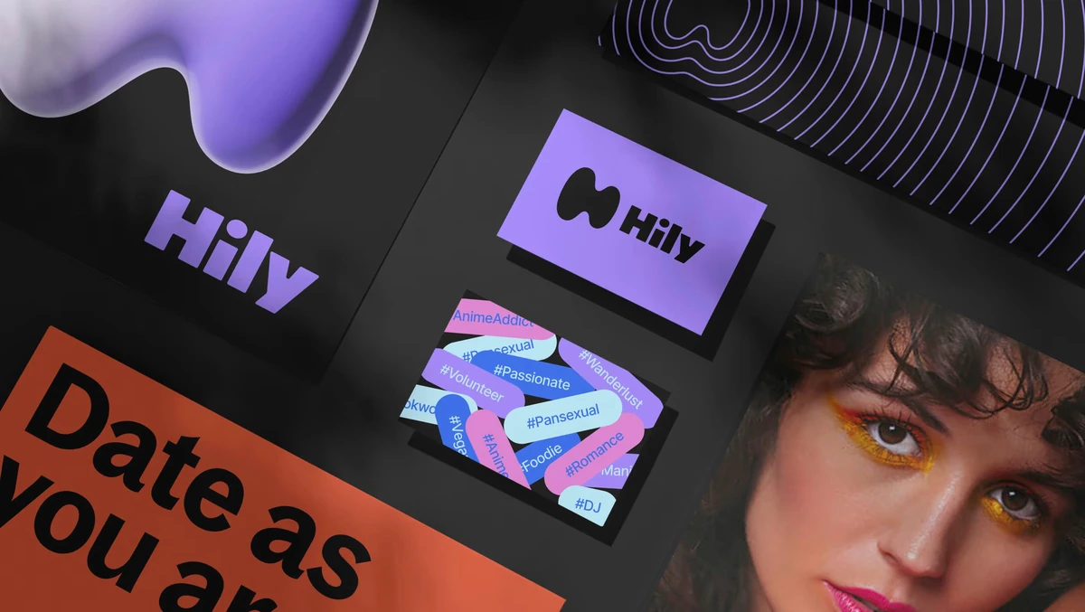 Hily-merkcollage: 'Date as you are' met portretten en badges