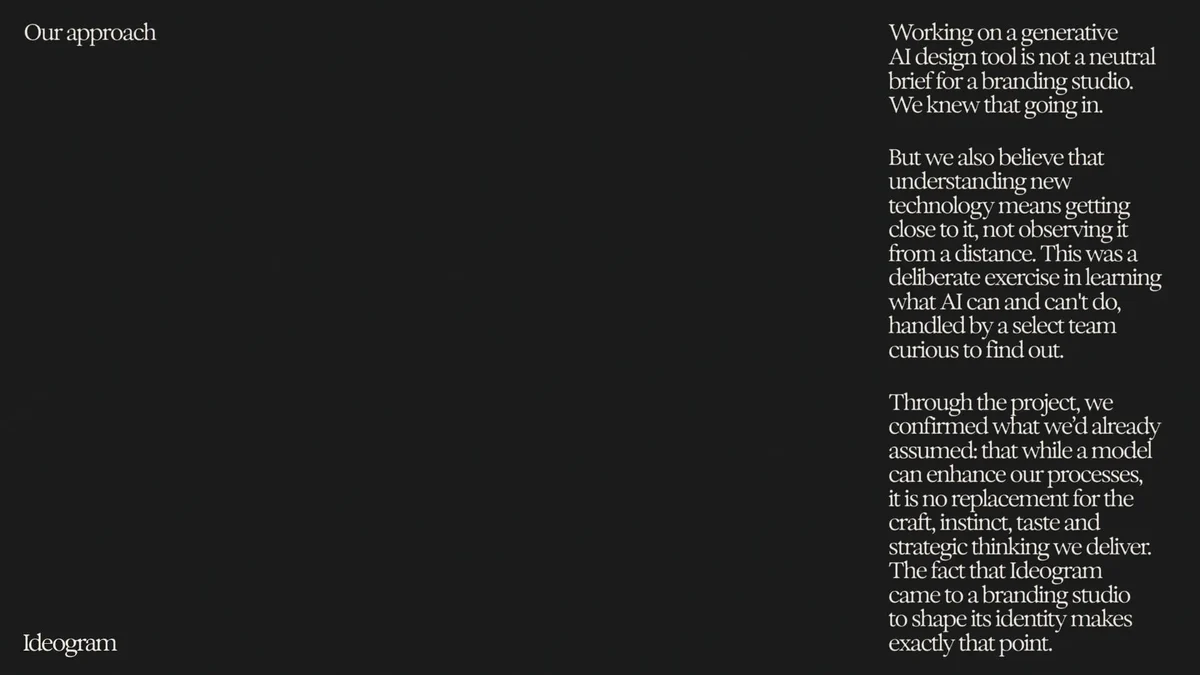Ideogram brand text page on black