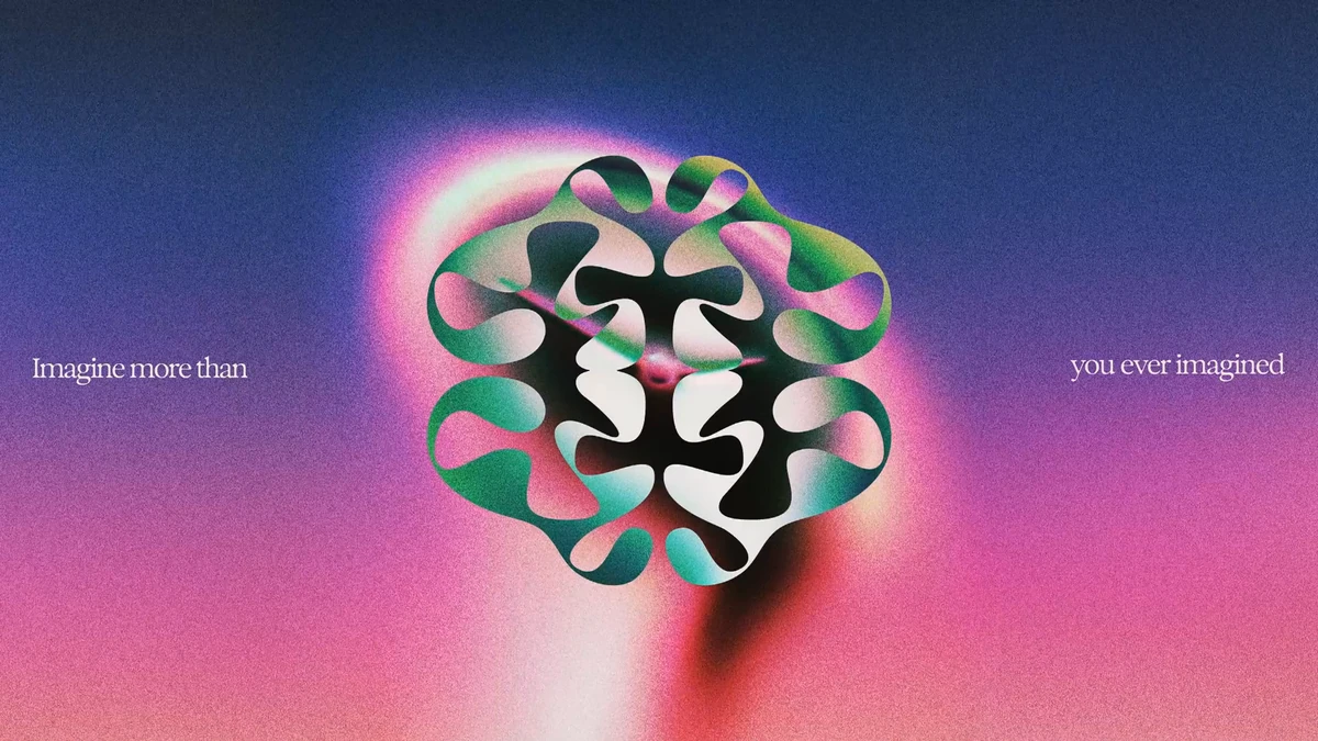 Ideogram symbol on a pink and blue gradient