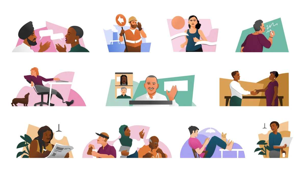 Indeed spot illustrations of people at work