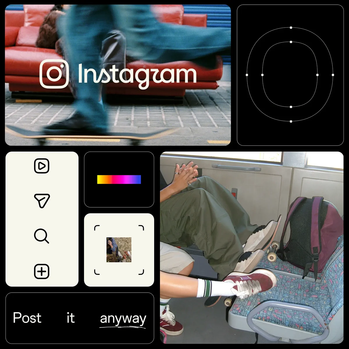 Instagram brand elements: wordmark, camera glyph and UI tools