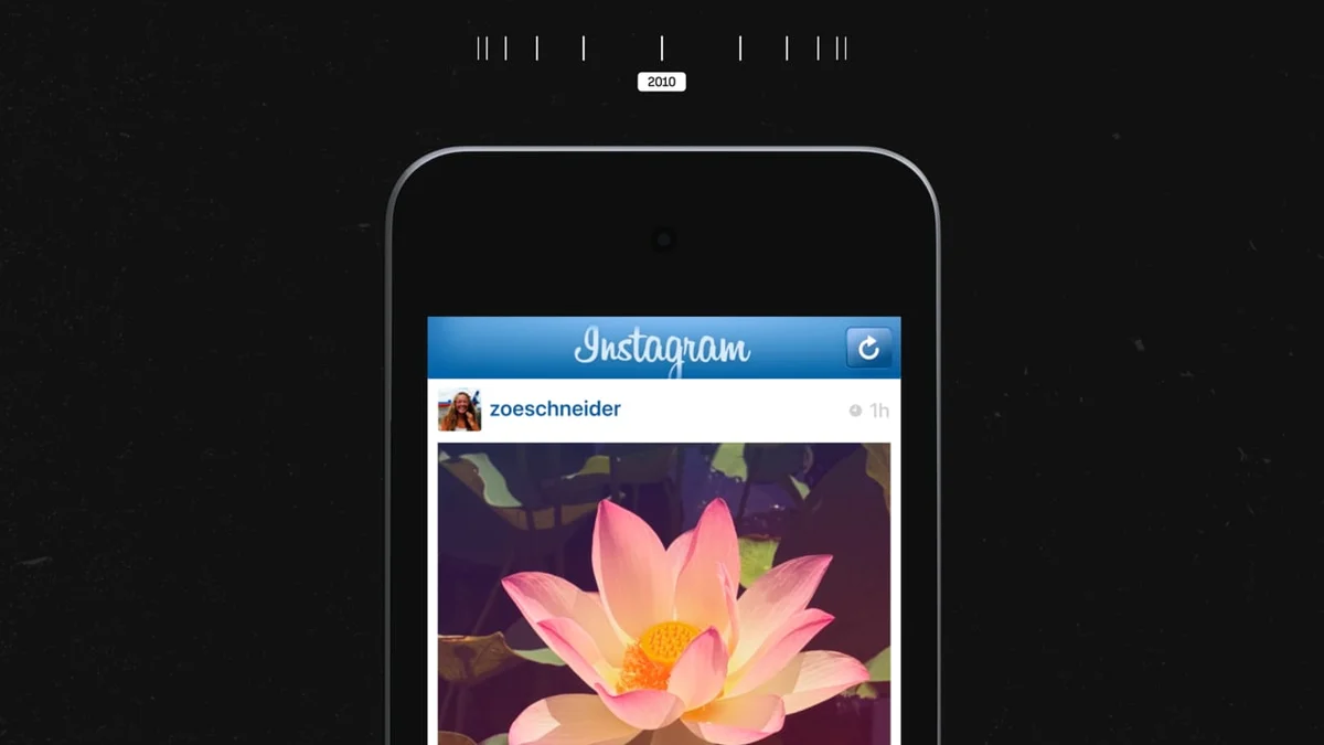 Early Instagram app shown on an old iPhone