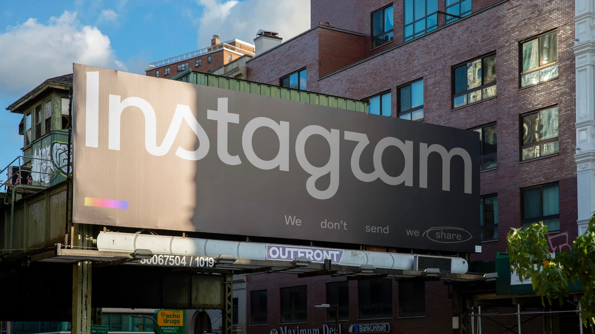 Instagram wordmark on a large rooftop billboard