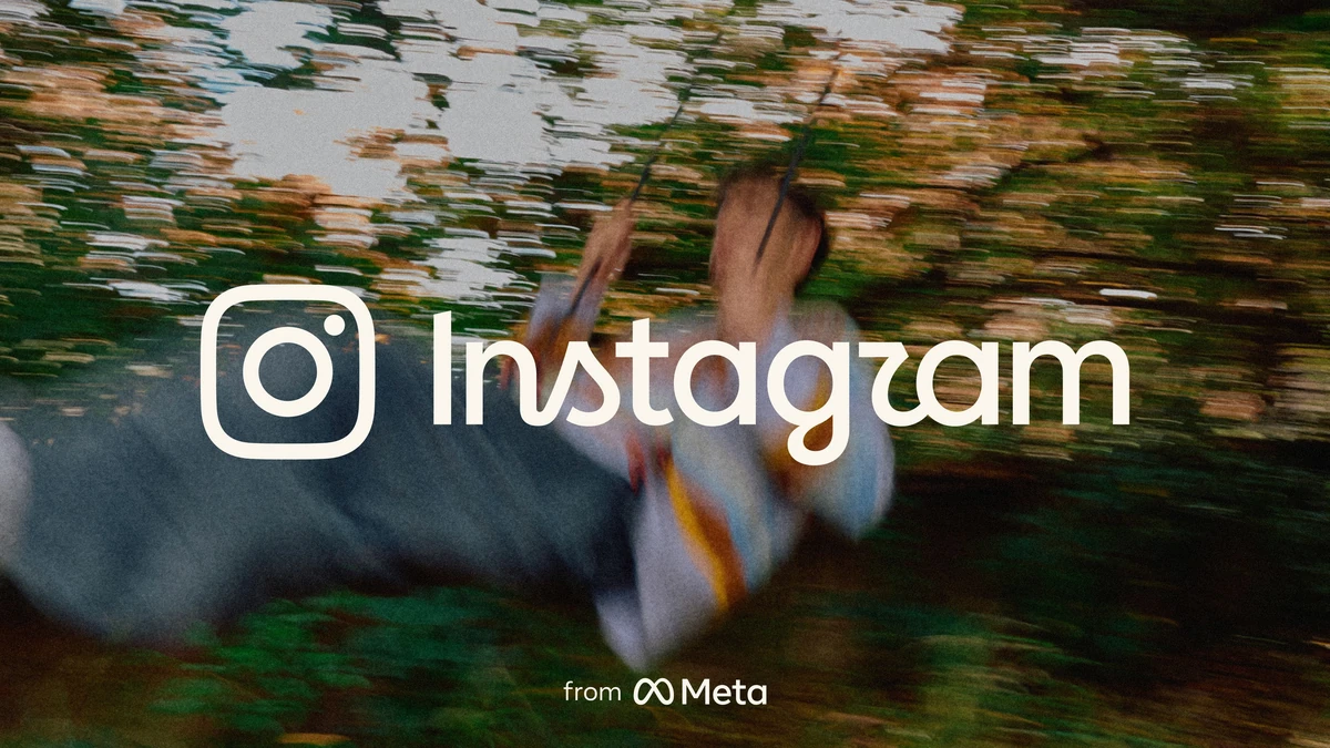 Instagram logo lockup over a blurred photo
