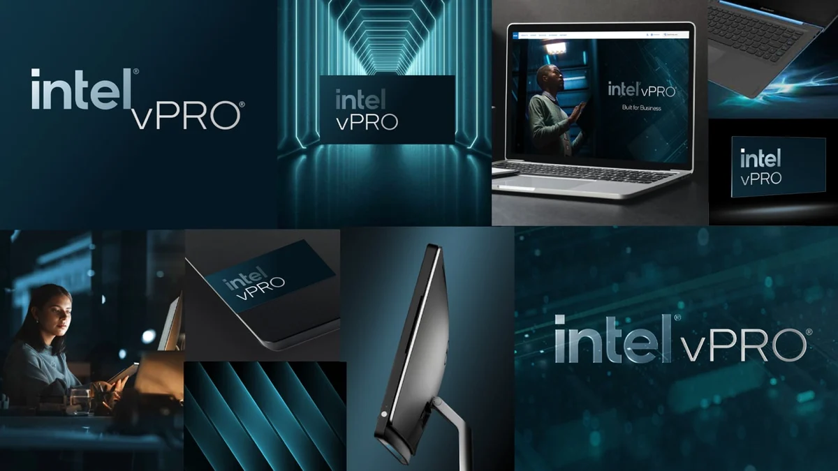 Intel vPro identity on dark teal