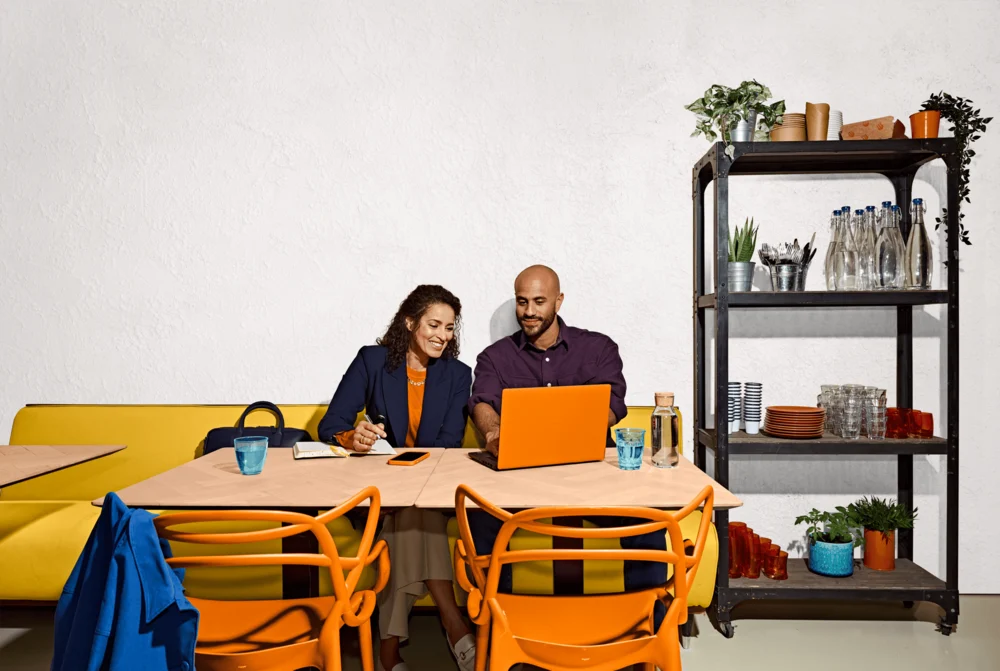 Just Eat restaurant partner with orange furniture