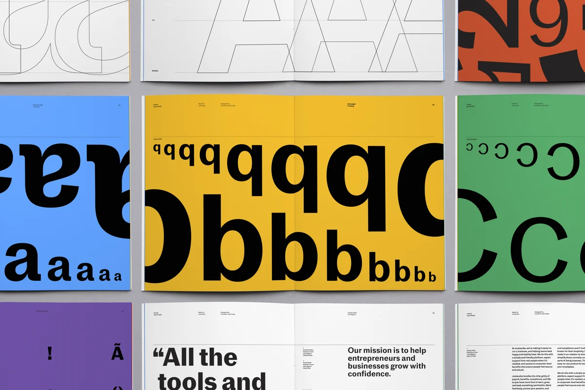 Justworks type specimen print collage