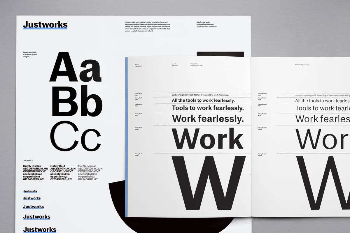 Justworks typography specimen sheets