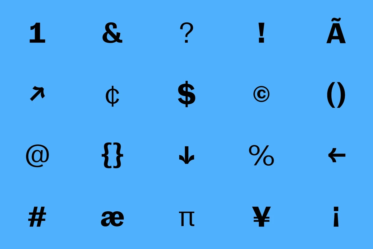 Oately symbols and punctuation on blue