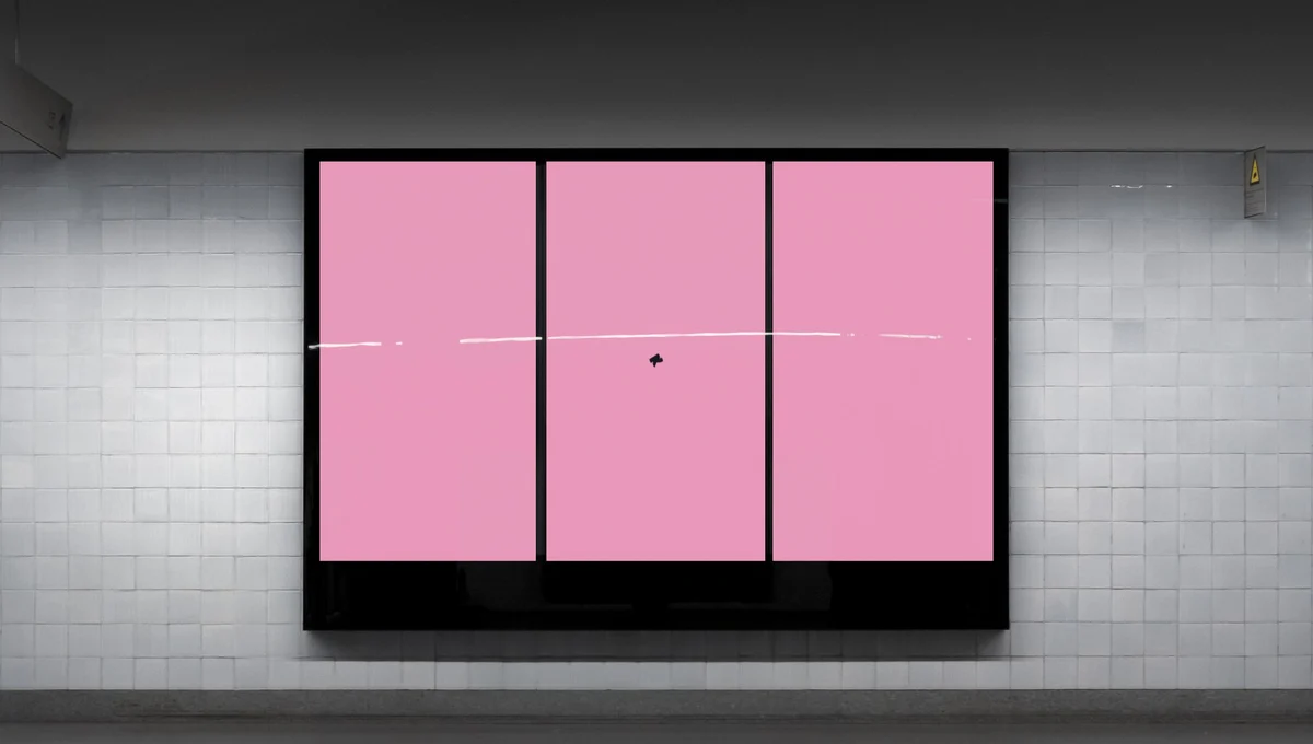 Klarna pink digital screens on a grey wall